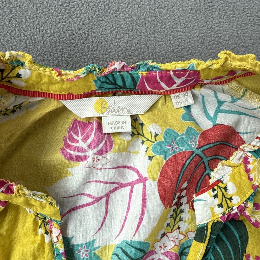 Boden Popover Top Floral Long Sleeve Leaves‎ Blouse UK 10 Sz US 6 Yellow - Picture 3 of 10